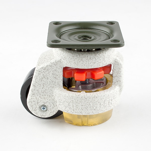 Leveling Caster, 42 mm Nylon Wheel, 55x55 mm Plate, Swivel, 60 kg Cap, PU Foot Pad, Ivory